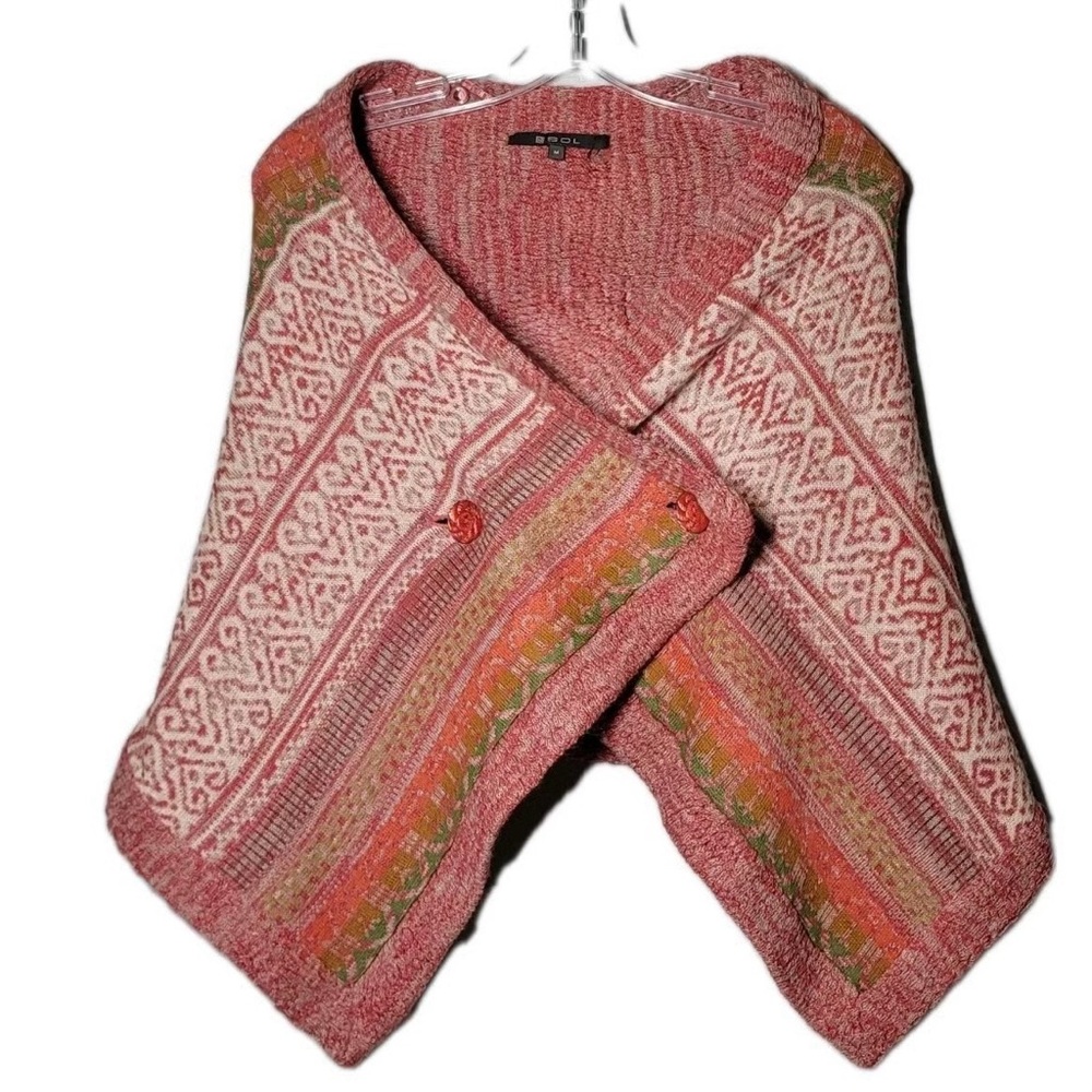 Sol 100% Peruvian Baby Alpaca Wool Colorful Aisle Shawl Cardigan Sweater Medium